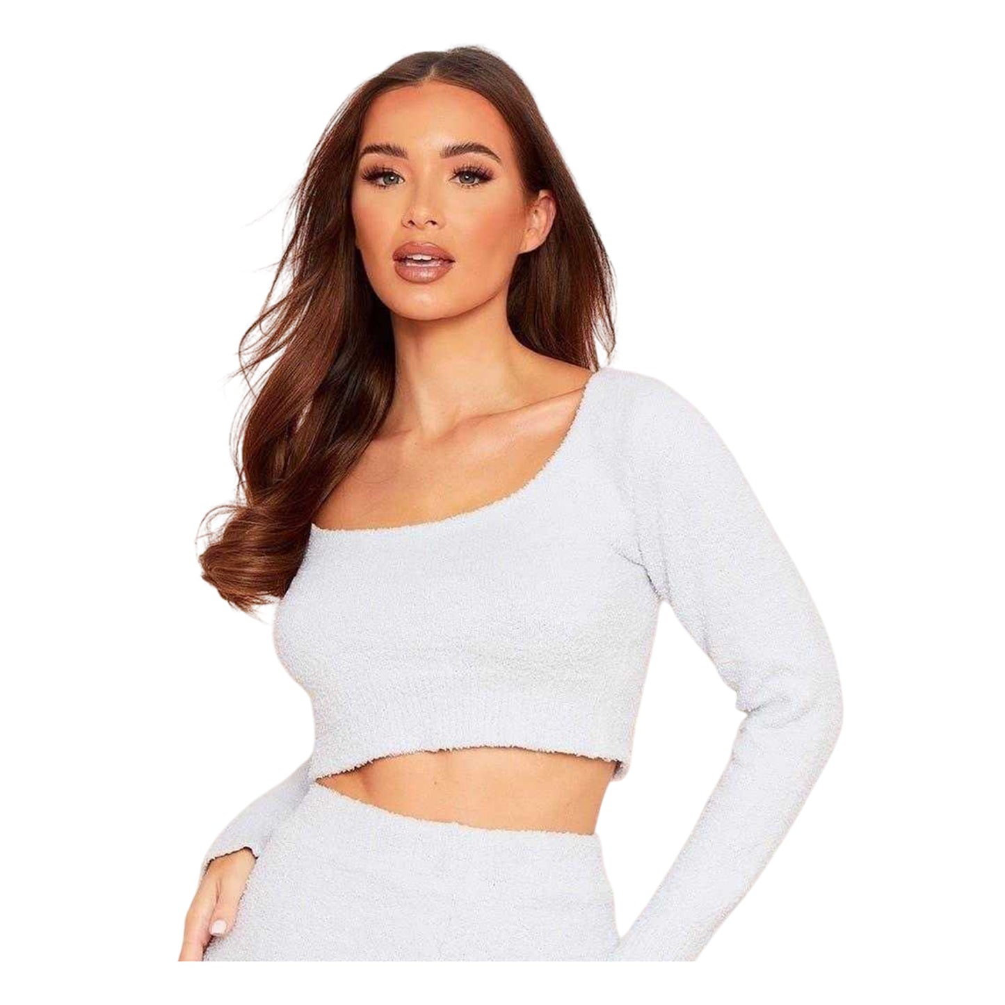 Blue - Back - Missy Empire Womens-Ladies Borg Scoop Neck Long-Sleeved Crop Top
