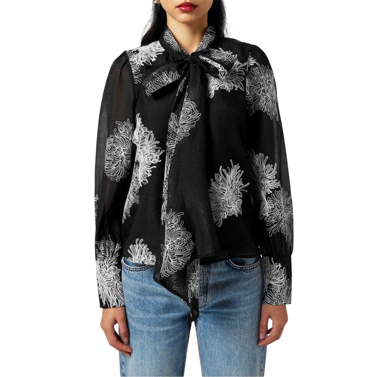 Black-White - Side - Vero Moda Womens-Ladies Dula Floral Regular Puff Sleeve Blouse