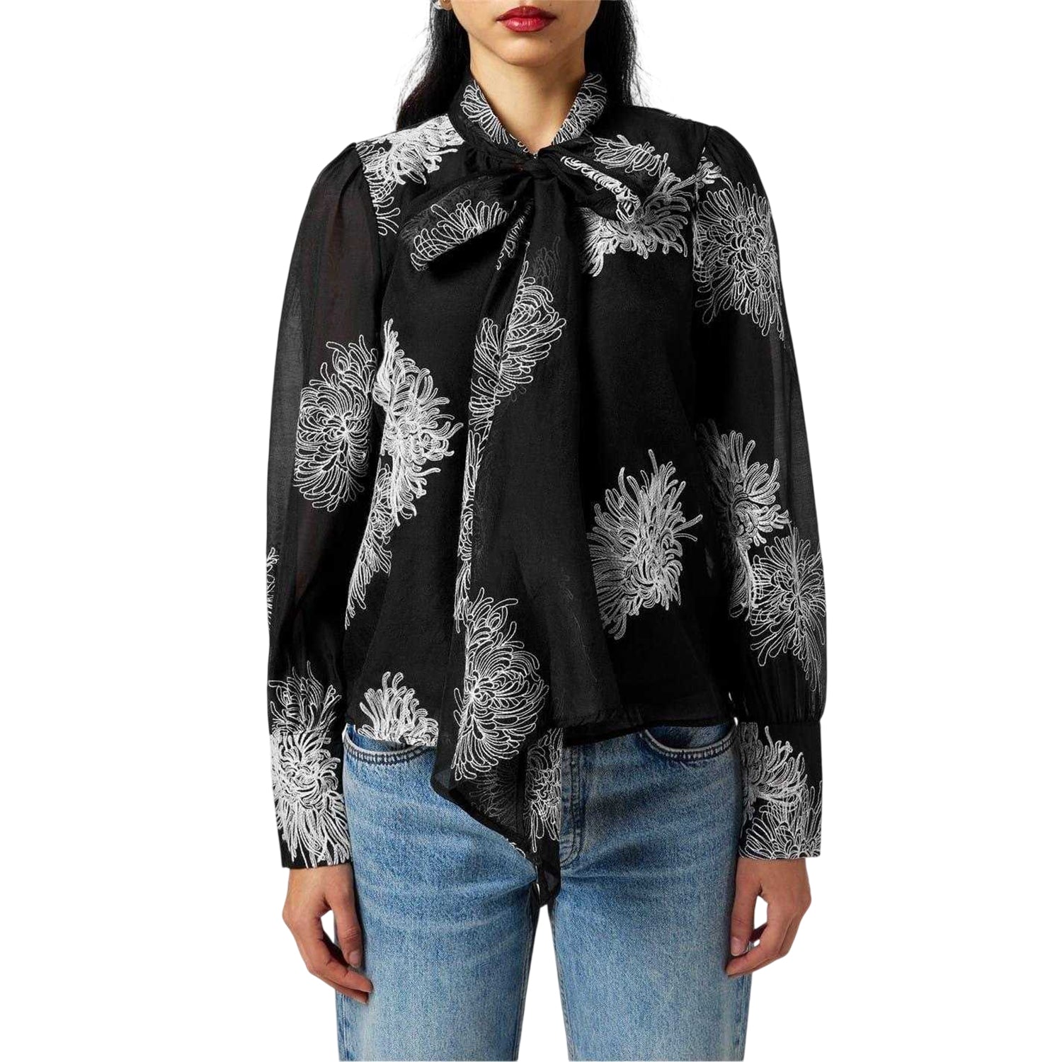 Black-White - Side - Vero Moda Womens-Ladies Dula Floral Regular Puff Sleeve Blouse