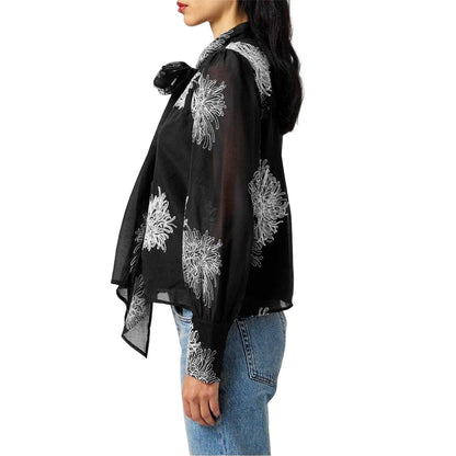 Black-White - Lifestyle - Vero Moda Womens-Ladies Dula Floral Regular Puff Sleeve Blouse