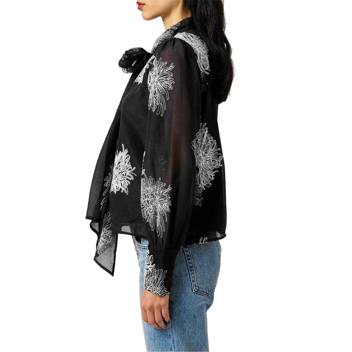 Black-White - Lifestyle - Vero Moda Womens-Ladies Dula Floral Regular Puff Sleeve Blouse