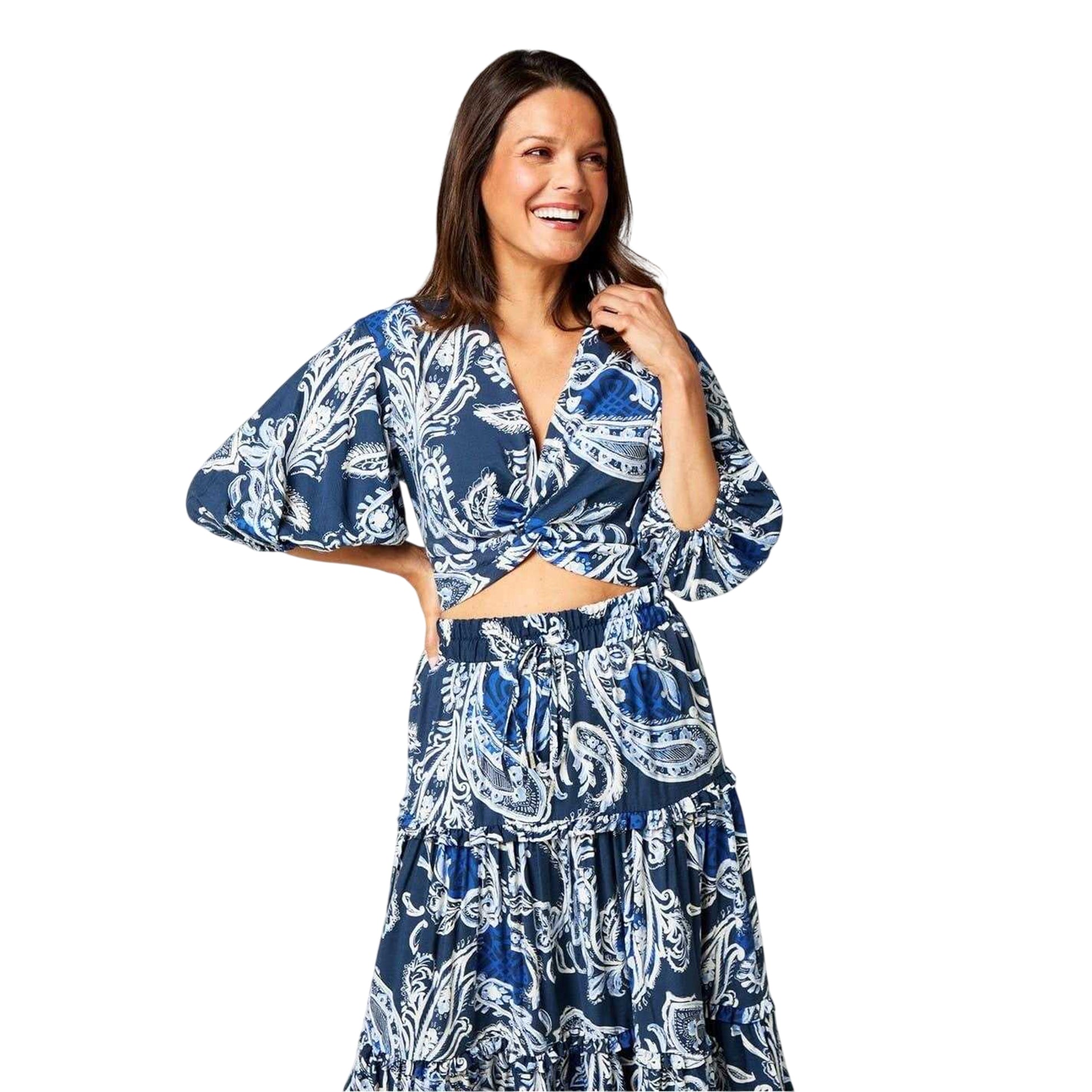 Blue-White - Side - Biba Womens-Ladies Paisley Holiday Co-ord Set