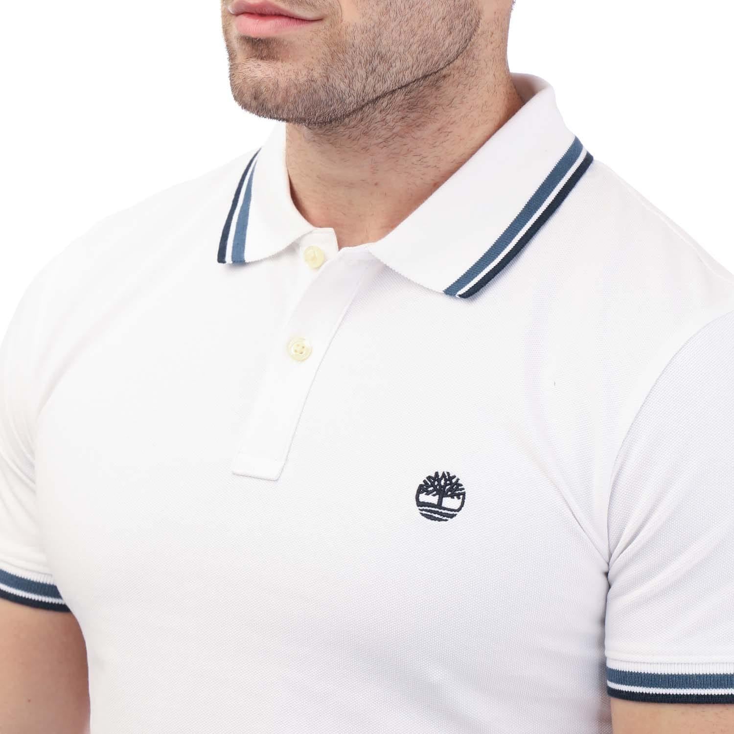 White - Side - Timberland Unisex Adult Tipped Short-Sleeved Polo Shirt