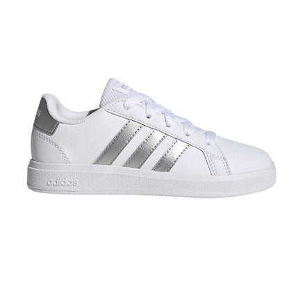 White-Silver - Side - Adidas Childrens-Kids Grand Court 2.0 Trainers