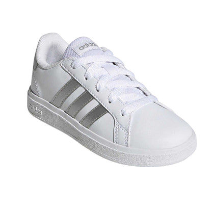 White-Silver - Front - Adidas Childrens-Kids Grand Court 2.0 Trainers