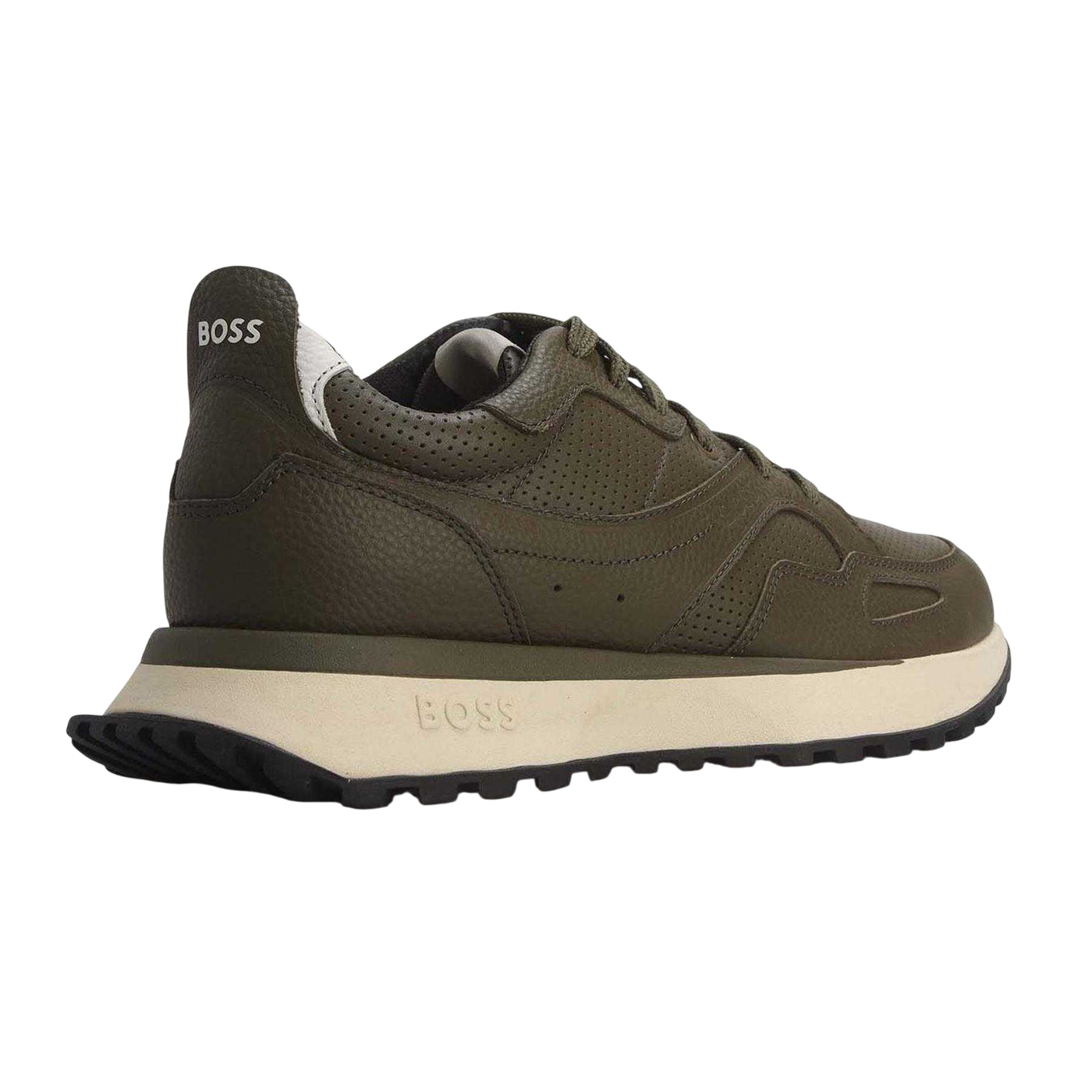 Green - Back - Boss Mens Jonah Cow Leather Trainers