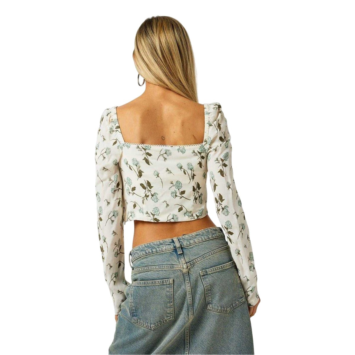 Floral - Back - Jack Wills Womens-Ladies Fitted Long-Sleeved Crop Top