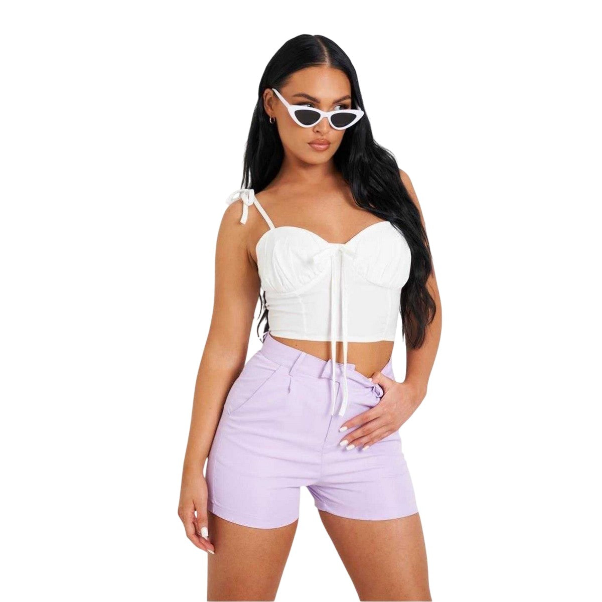 White - Front - Missy Empire Womens-Ladies Tie Detail Crop Top