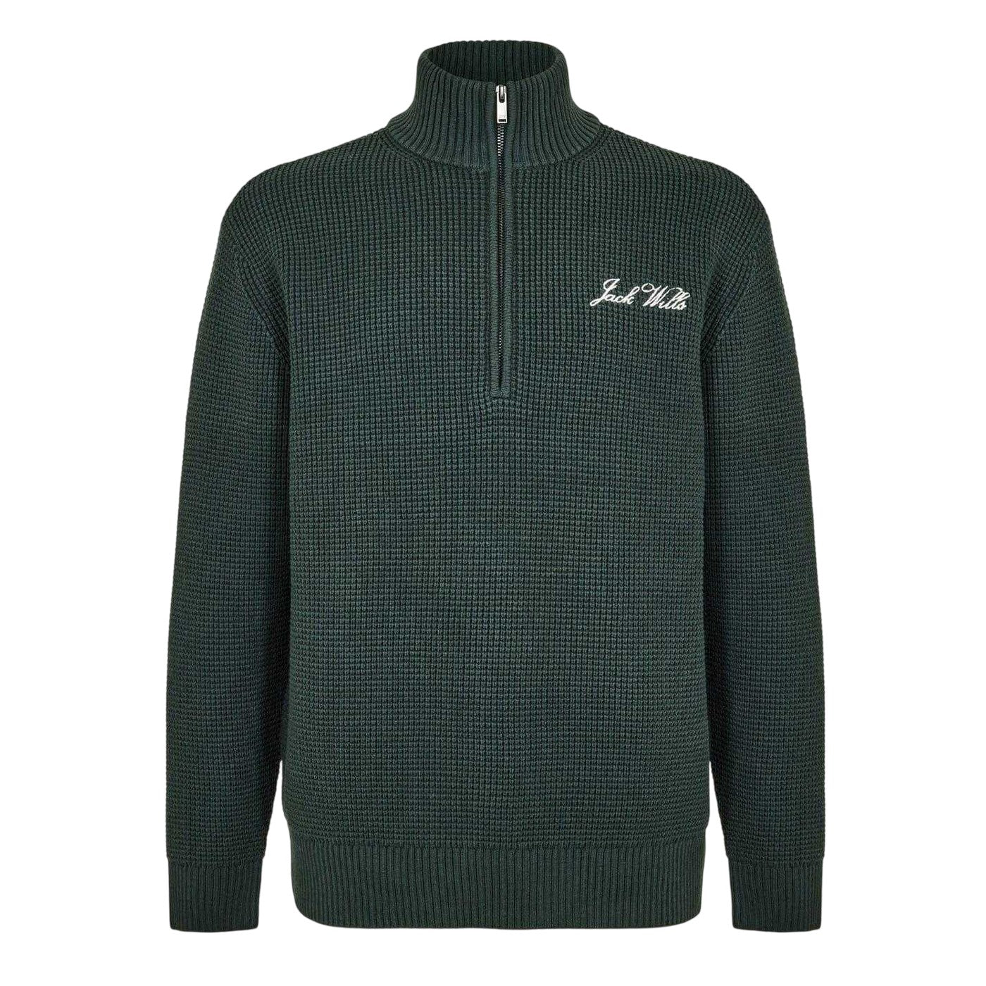 Evergreen - Front - Jack Wills Mens Monty Quarter Zip Long-Sleeved Jumper