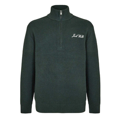 Evergreen - Front - Jack Wills Mens Monty Quarter Zip Long-Sleeved Jumper