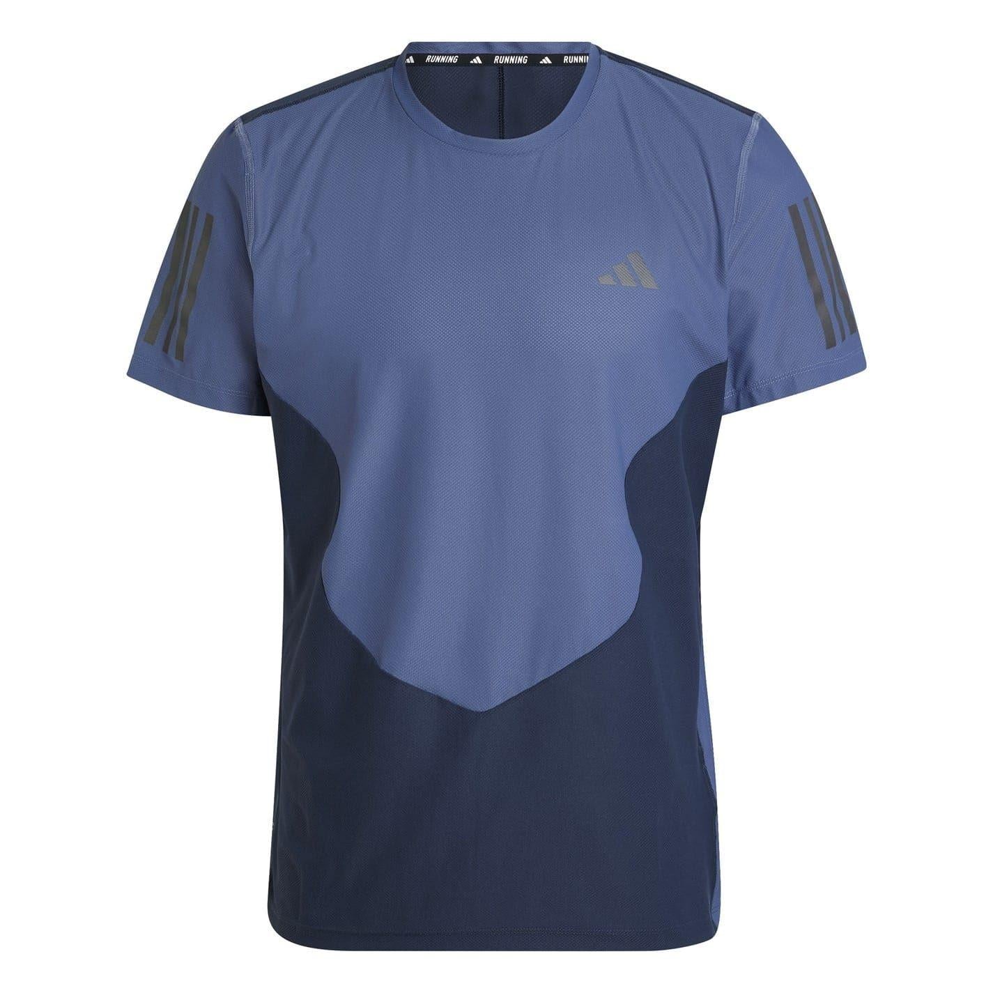Ink - Front - Adidas Mens Own The Run Colour Block T-Shirt