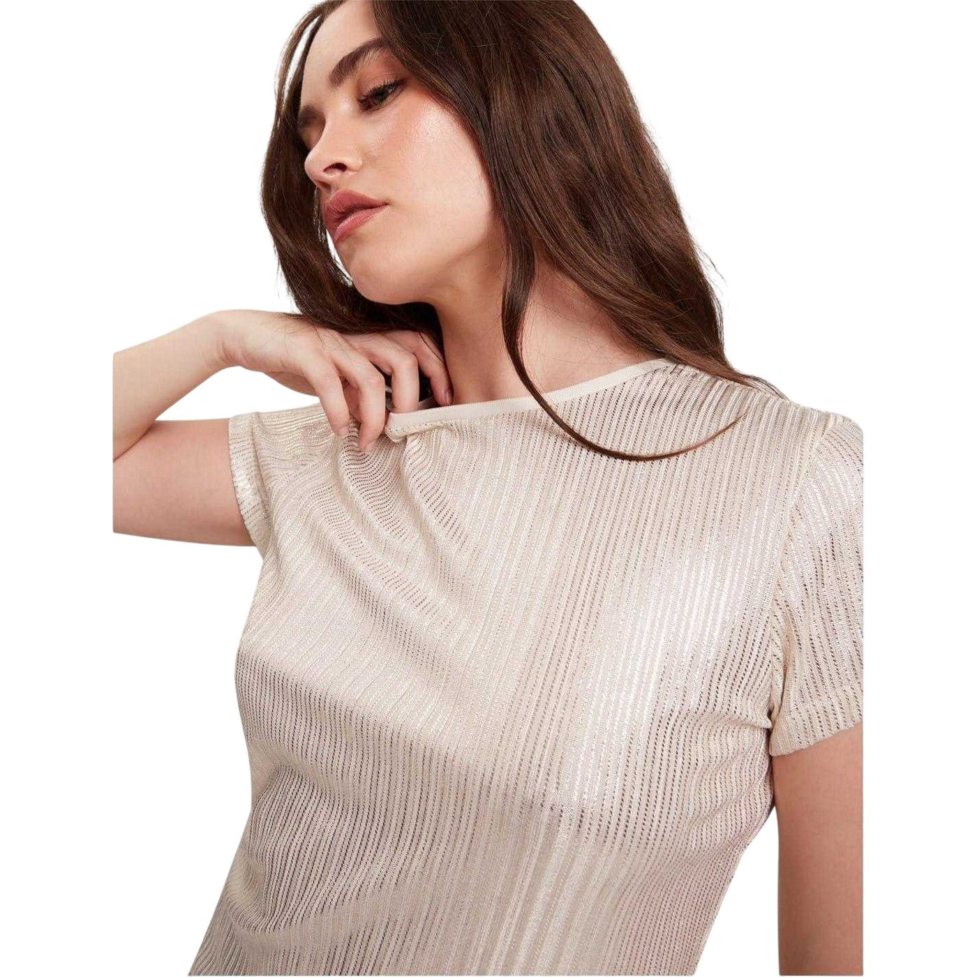 Gold - Side - Ted Baker Womens-Ladies Metallic Stripes Slim T-Shirt