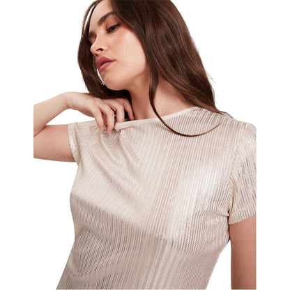 Gold - Side - Ted Baker Womens-Ladies Metallic Stripes Slim T-Shirt