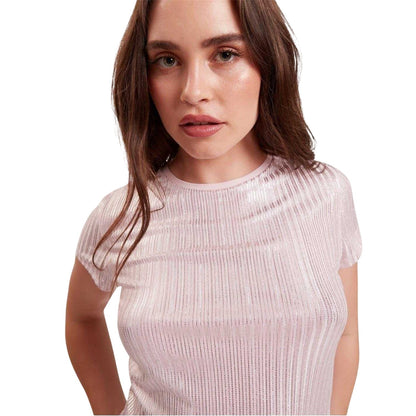 Light Pink - Side - Ted Baker Womens-Ladies Metallic Stripes Slim T-Shirt