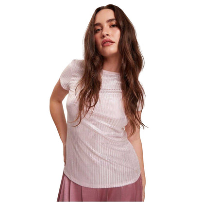 Light Pink - Lifestyle - Ted Baker Womens-Ladies Metallic Stripes Slim T-Shirt