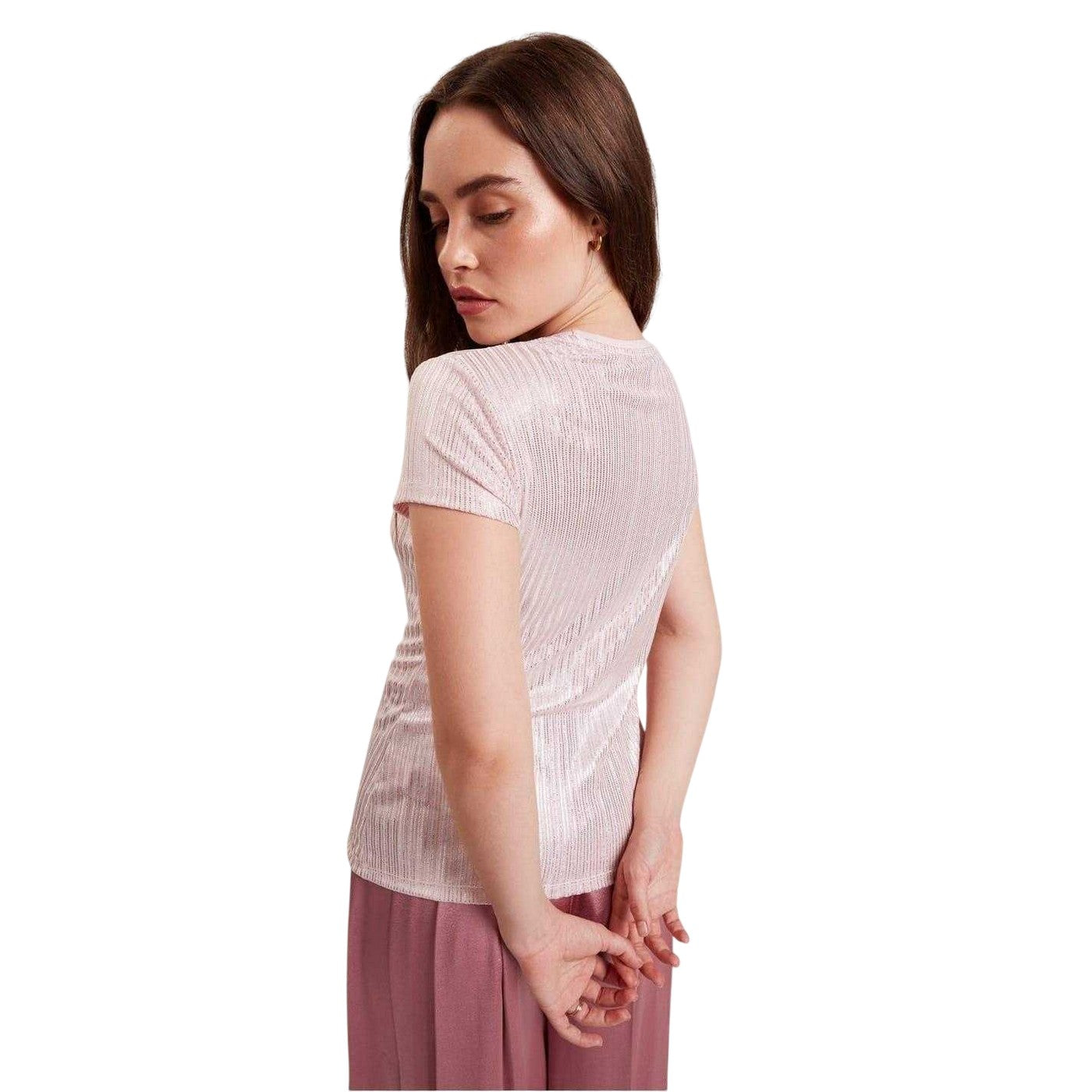 Light Pink - Pack Shot - Ted Baker Womens-Ladies Metallic Stripes Slim T-Shirt