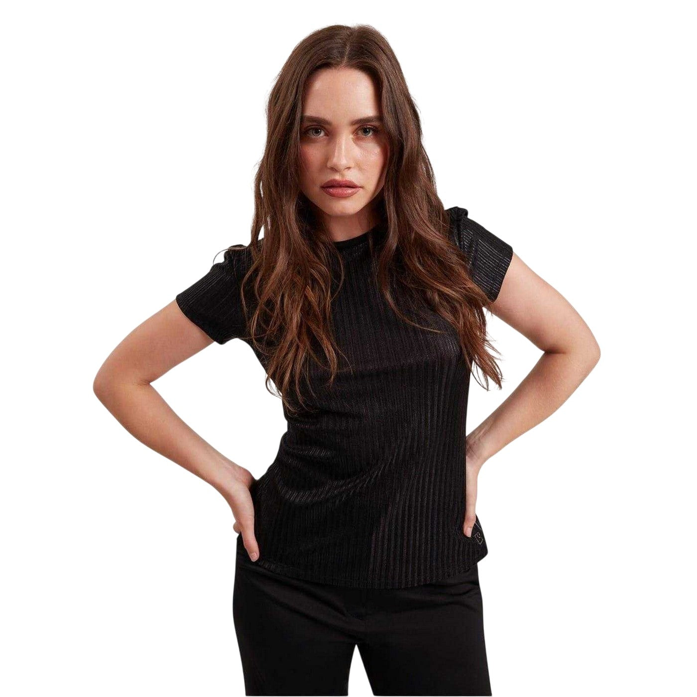 Black - Front - Ted Baker Womens-Ladies Metallic Stripes Slim T-Shirt