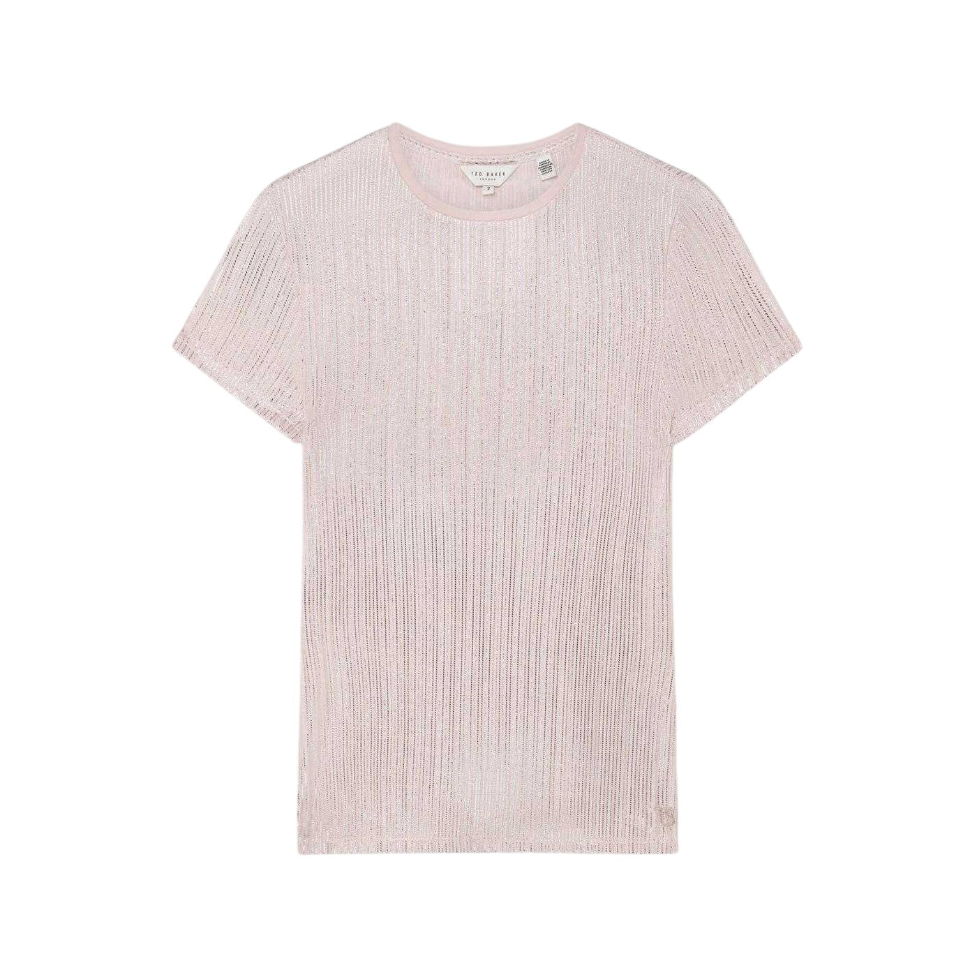 Light Pink - Front - Ted Baker Womens-Ladies Metallic Stripes Slim T-Shirt
