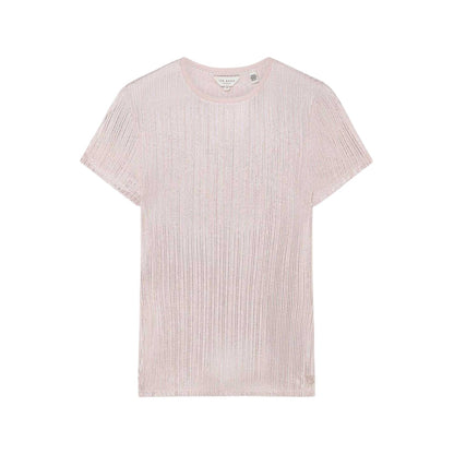 Light Pink - Front - Ted Baker Womens-Ladies Metallic Stripes Slim T-Shirt