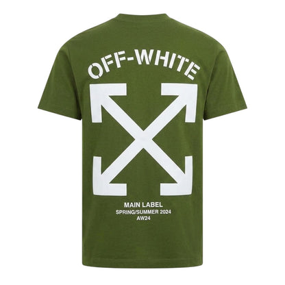 Green-White - Back - Off White Mens Lettering Cotton Regular T-Shirt