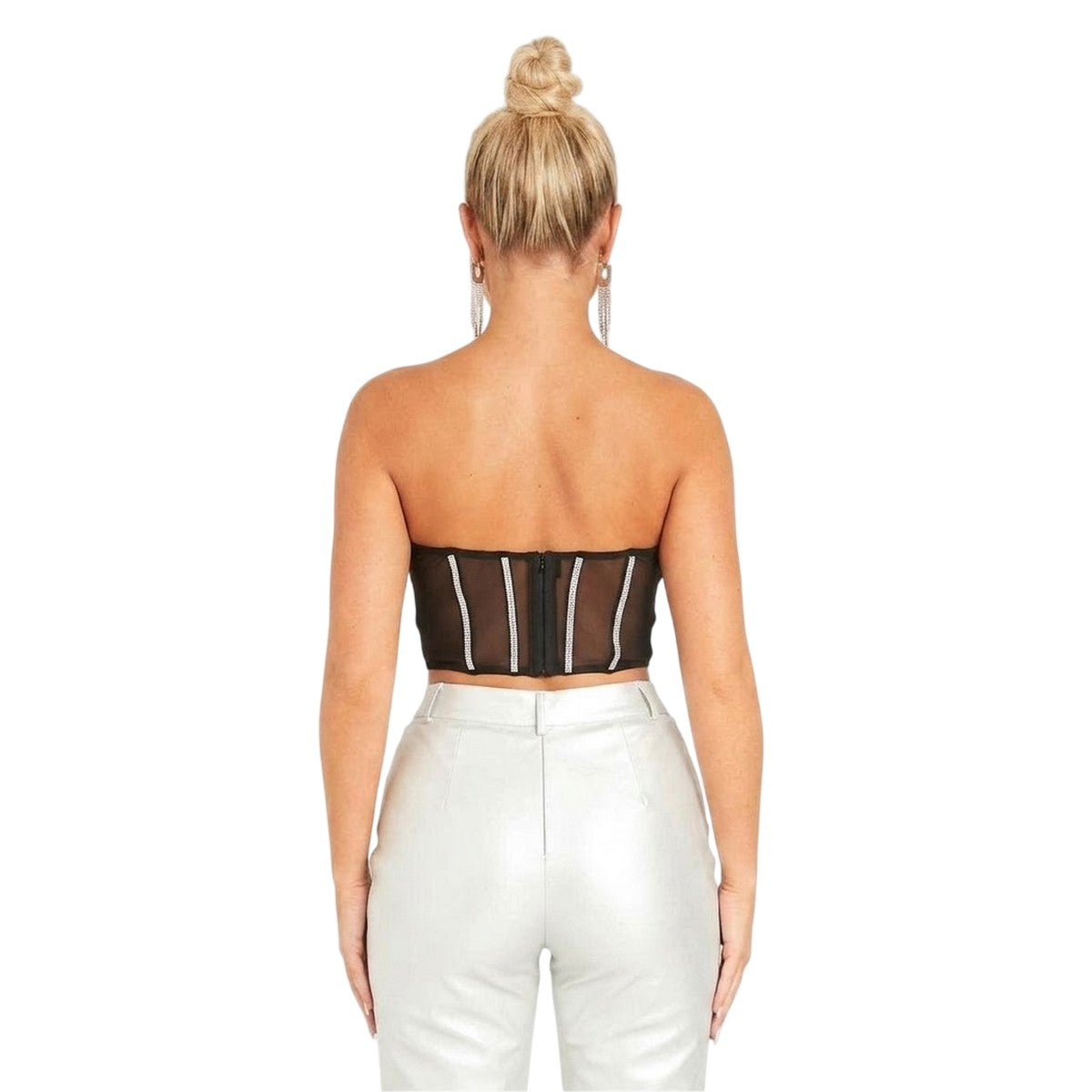 Black - Back - Missy Empire Womens-Ladies Diamante Corset Top