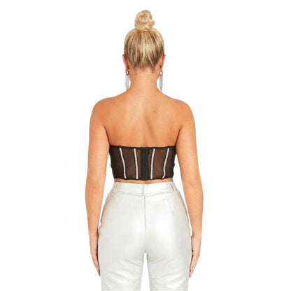Black - Back - Missy Empire Womens-Ladies Diamante Corset Top