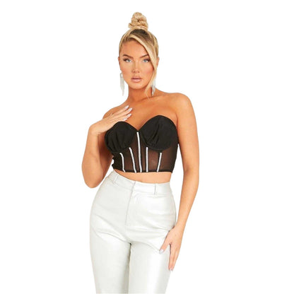 Black - Front - Missy Empire Womens-Ladies Diamante Corset Top