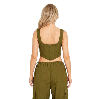 Khaki Green - Back - Missy Empire Womens-Ladies Ruched Bust Corset Top
