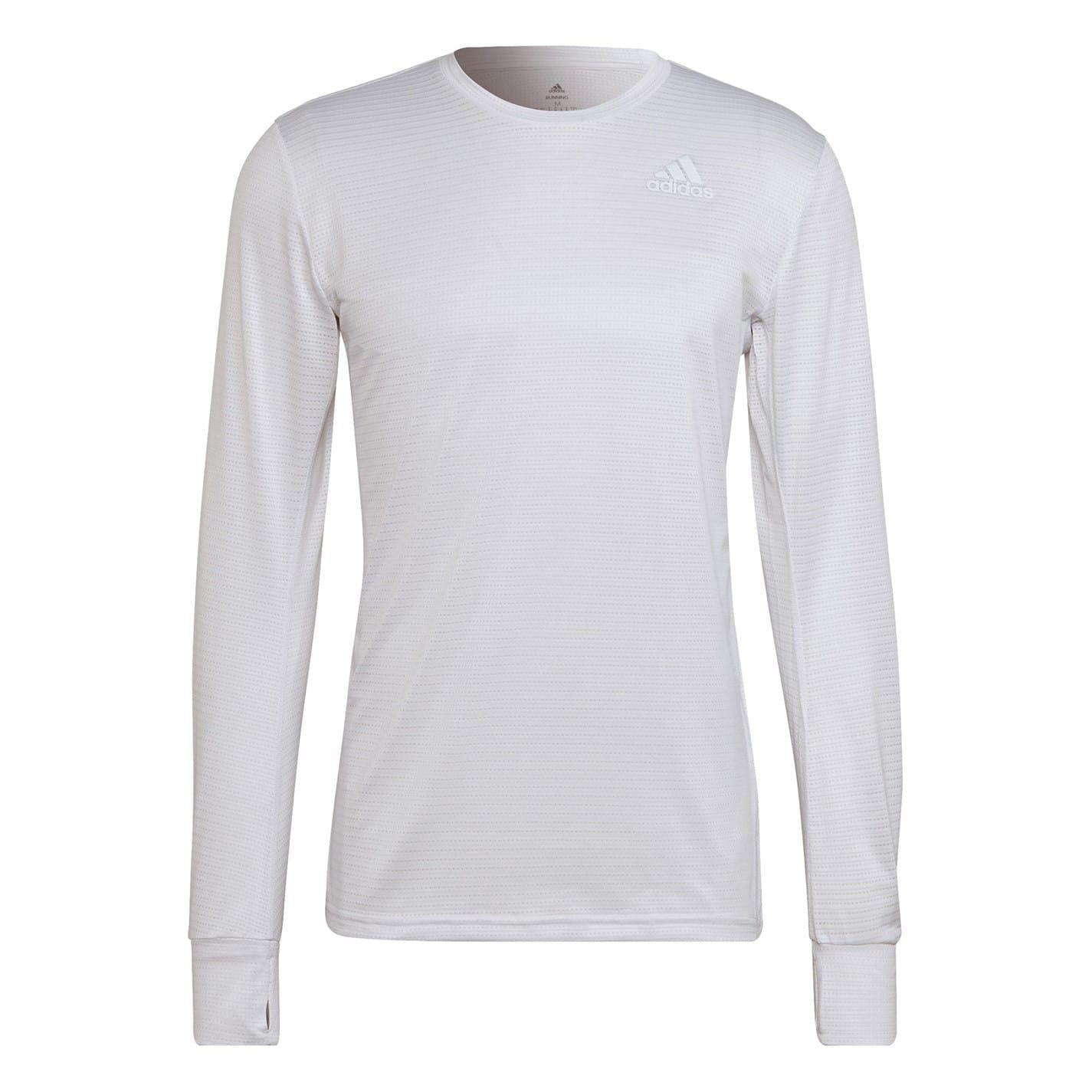 White - Front - Adidas Mens Performance Long-Sleeved Running T-Shirt