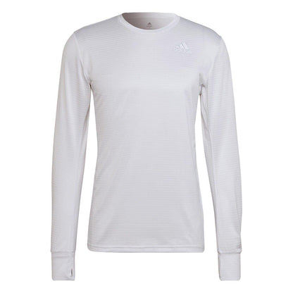 White - Front - Adidas Mens Performance Long-Sleeved Running T-Shirt