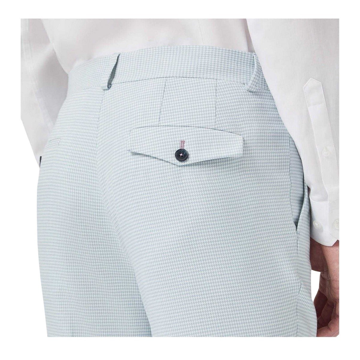 Blue - Back - Twisted Tailor Mens Lansdown Puppytooth Slim Trousers