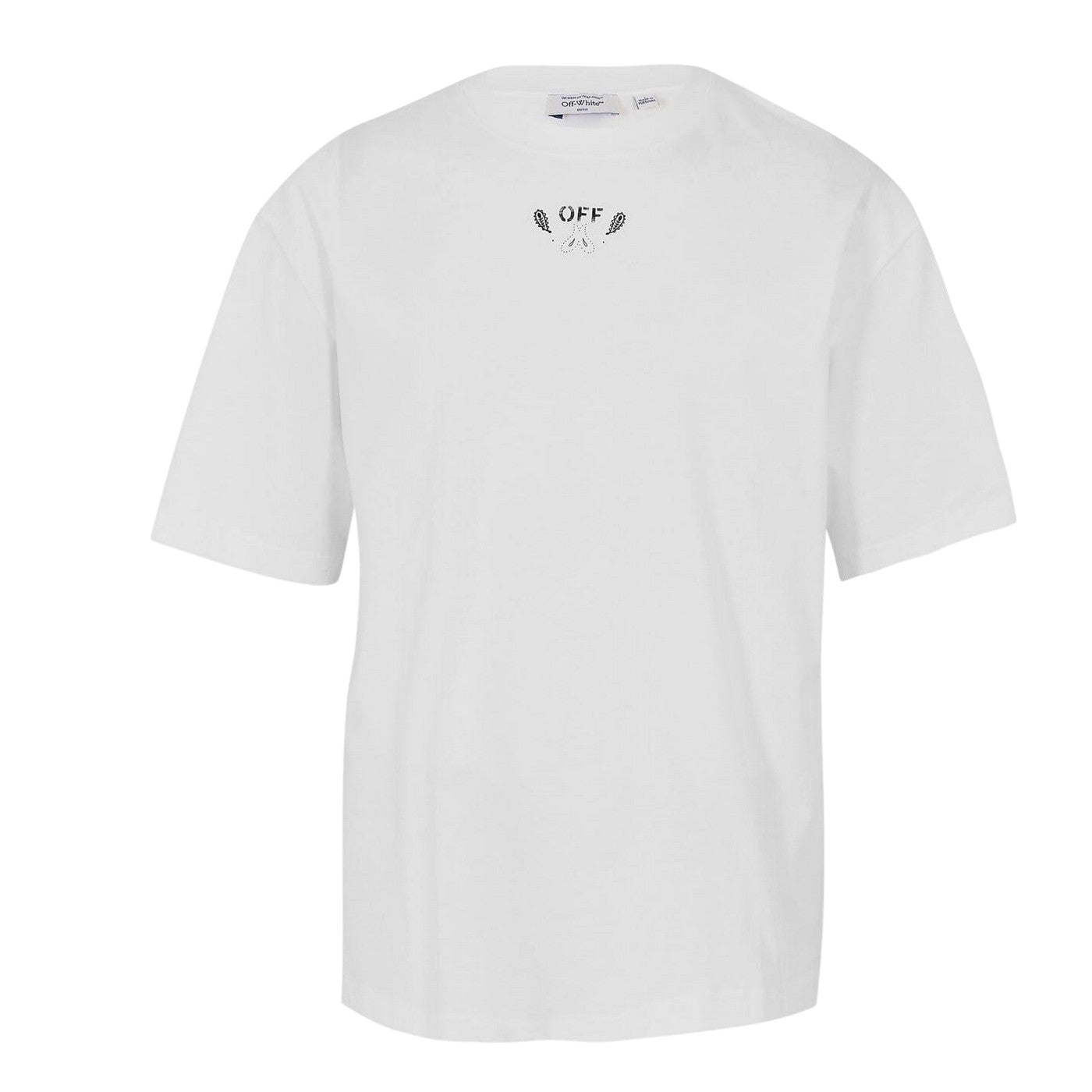 White-Black - Front - Off White Mens Bandana Print Cotton T-Shirt