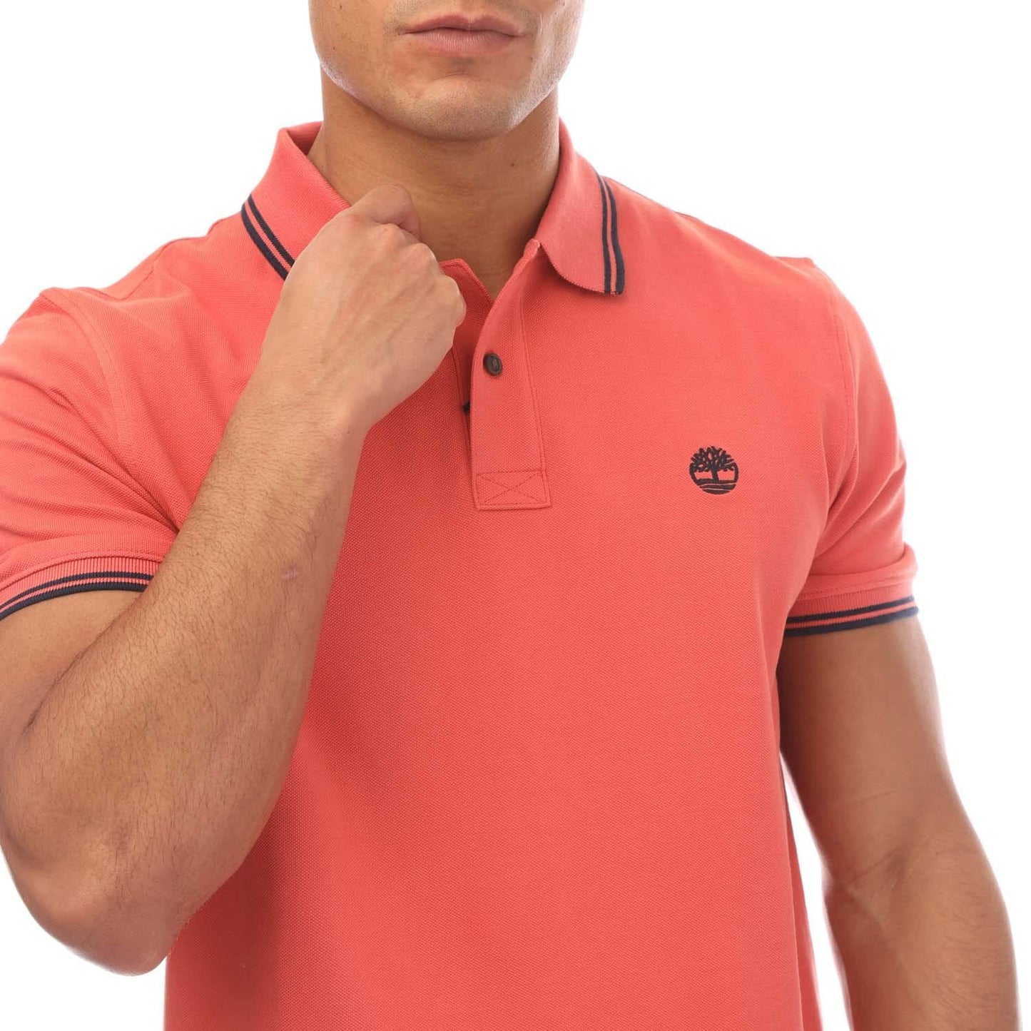 Coral - Side - Timberland Mens Millers River Tipped Pique Polo Shirt