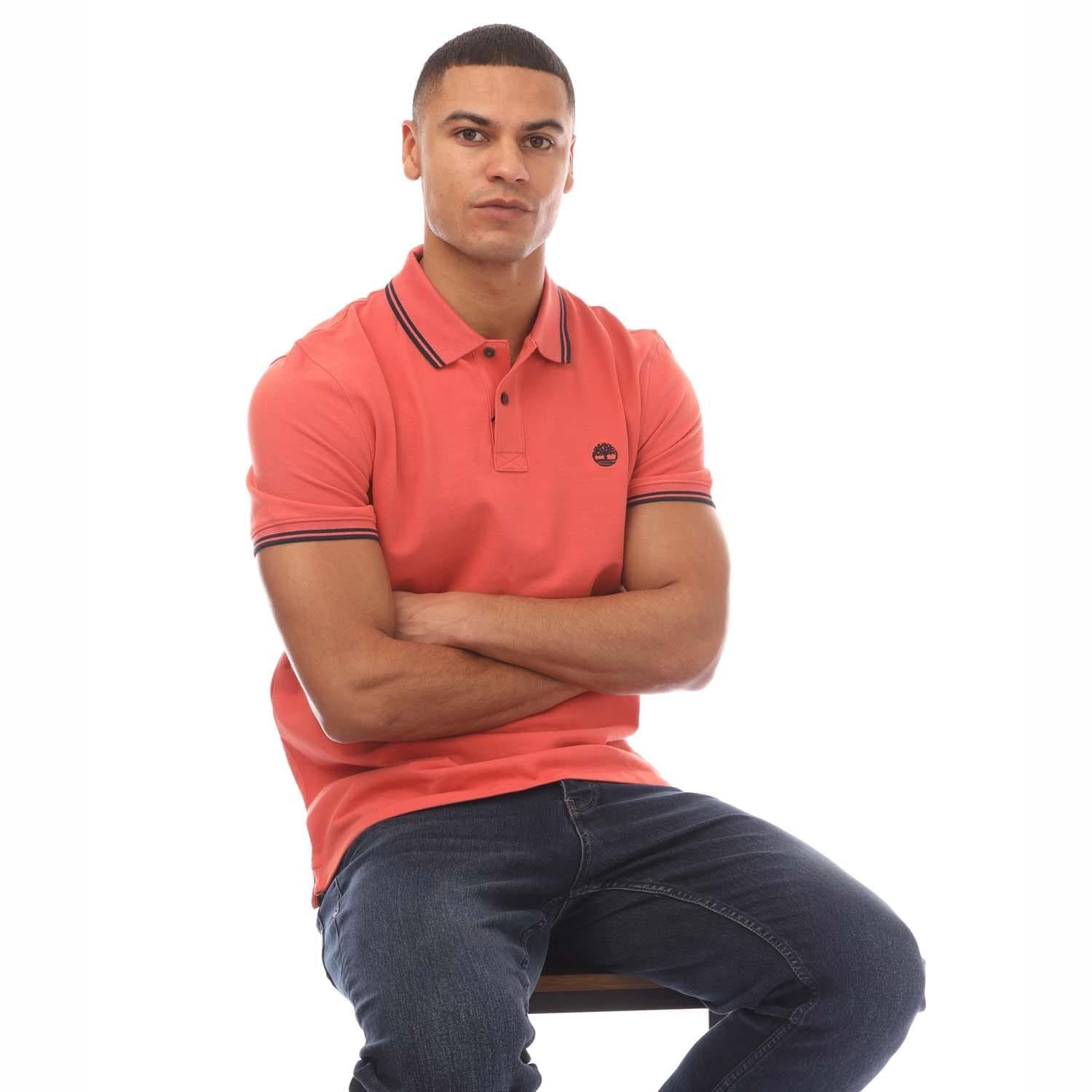Coral - Lifestyle - Timberland Mens Millers River Tipped Pique Polo Shirt