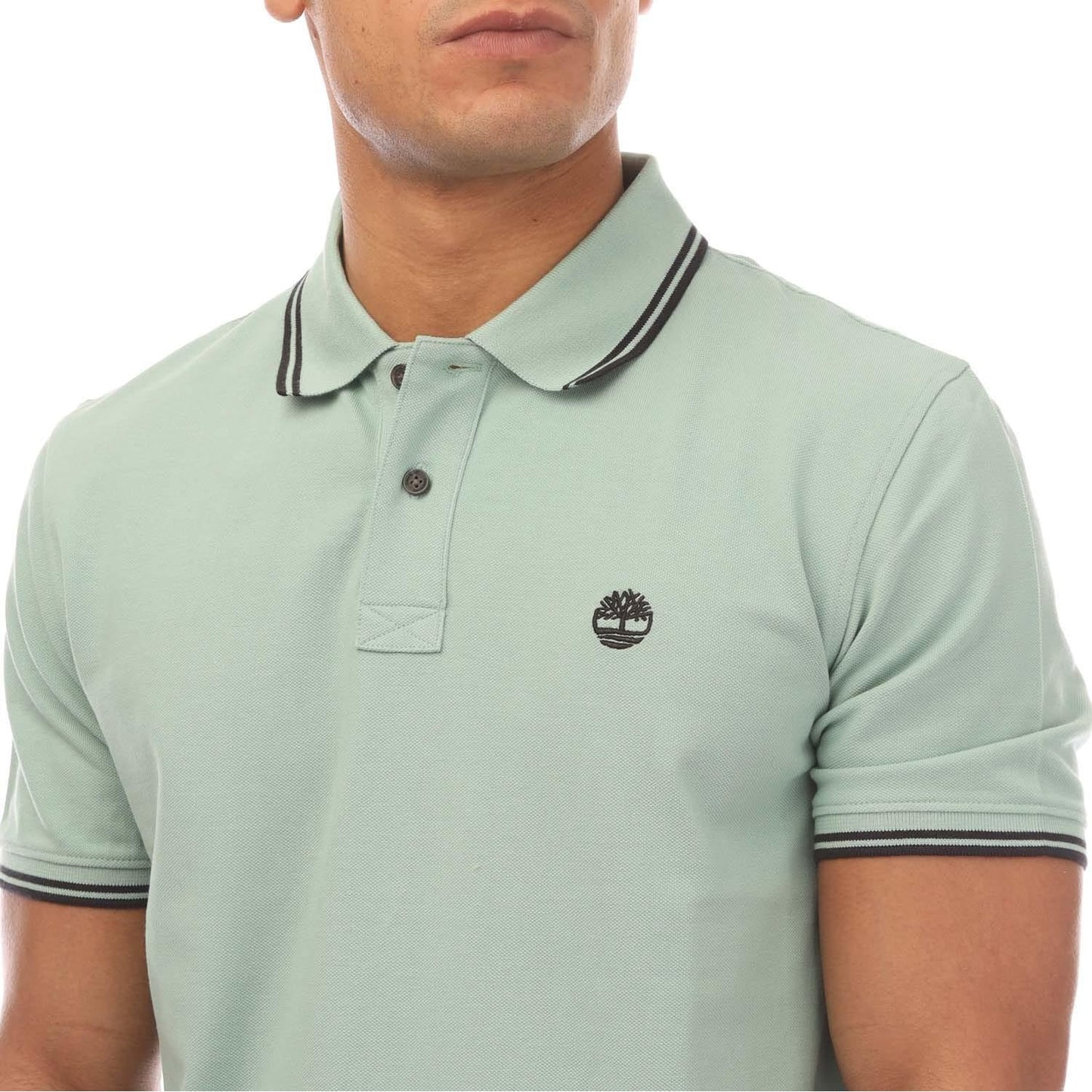 Green - Side - Timberland Mens Millers River Tipped Pique Polo Shirt
