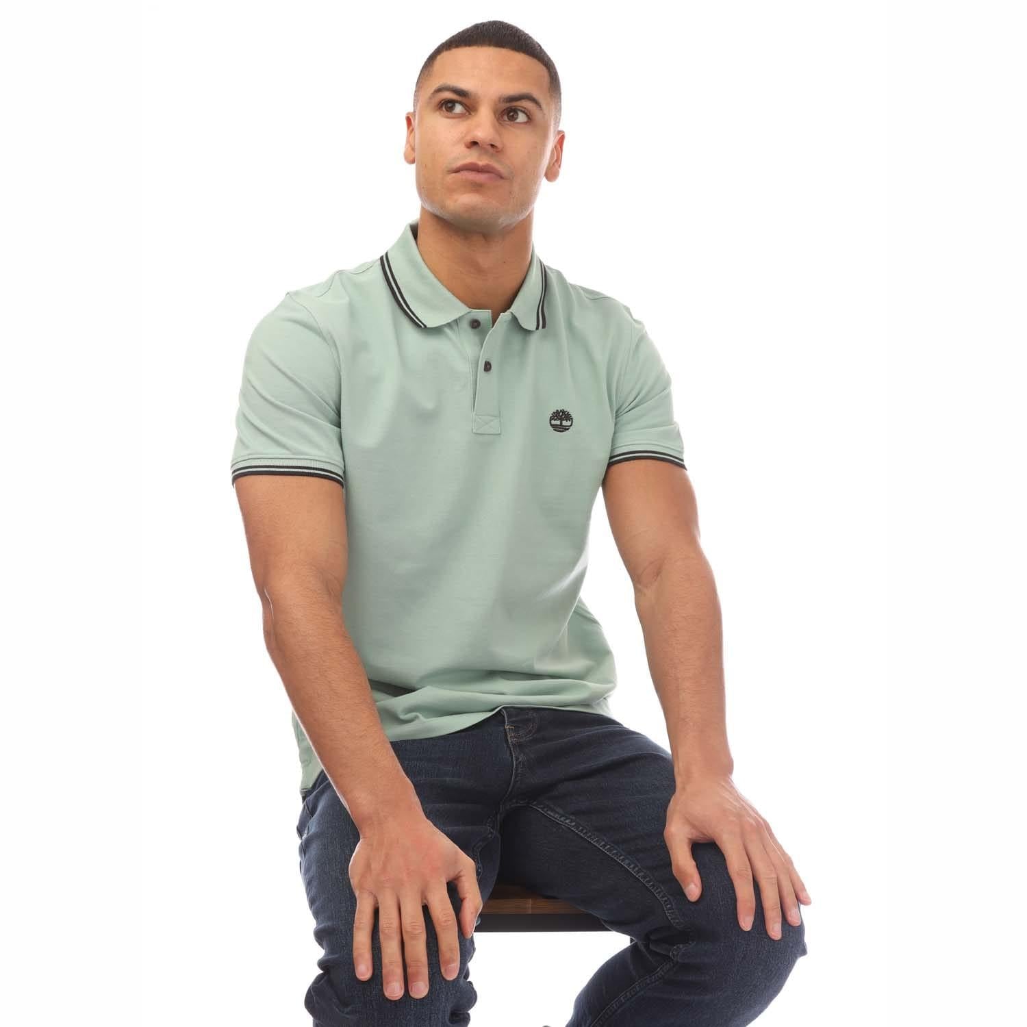 Green - Lifestyle - Timberland Mens Millers River Tipped Pique Polo Shirt