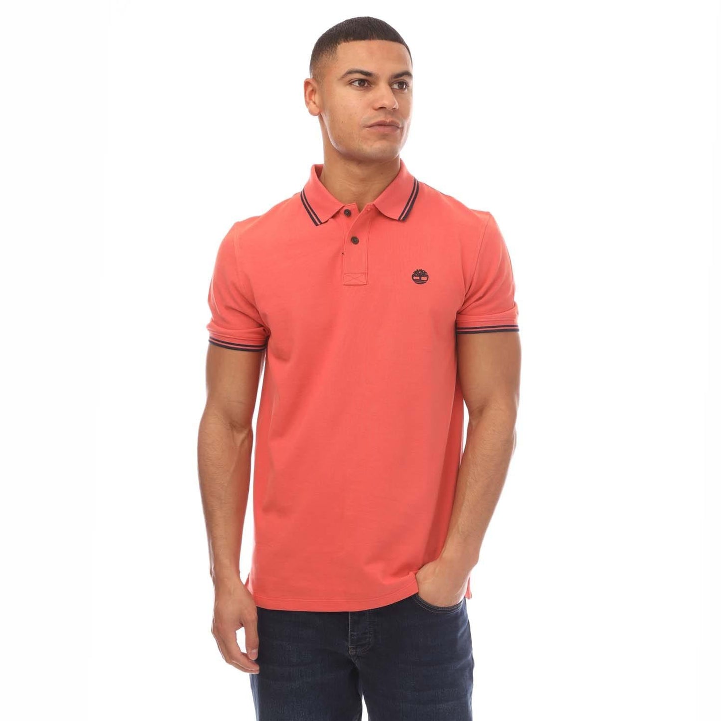 Coral - Front - Timberland Mens Millers River Tipped Pique Polo Shirt