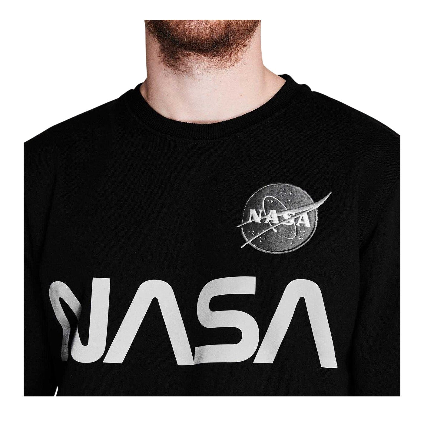Black - Lifestyle - Alpha Industries Mens NASA Reflective Crew Neck Sweatshirt