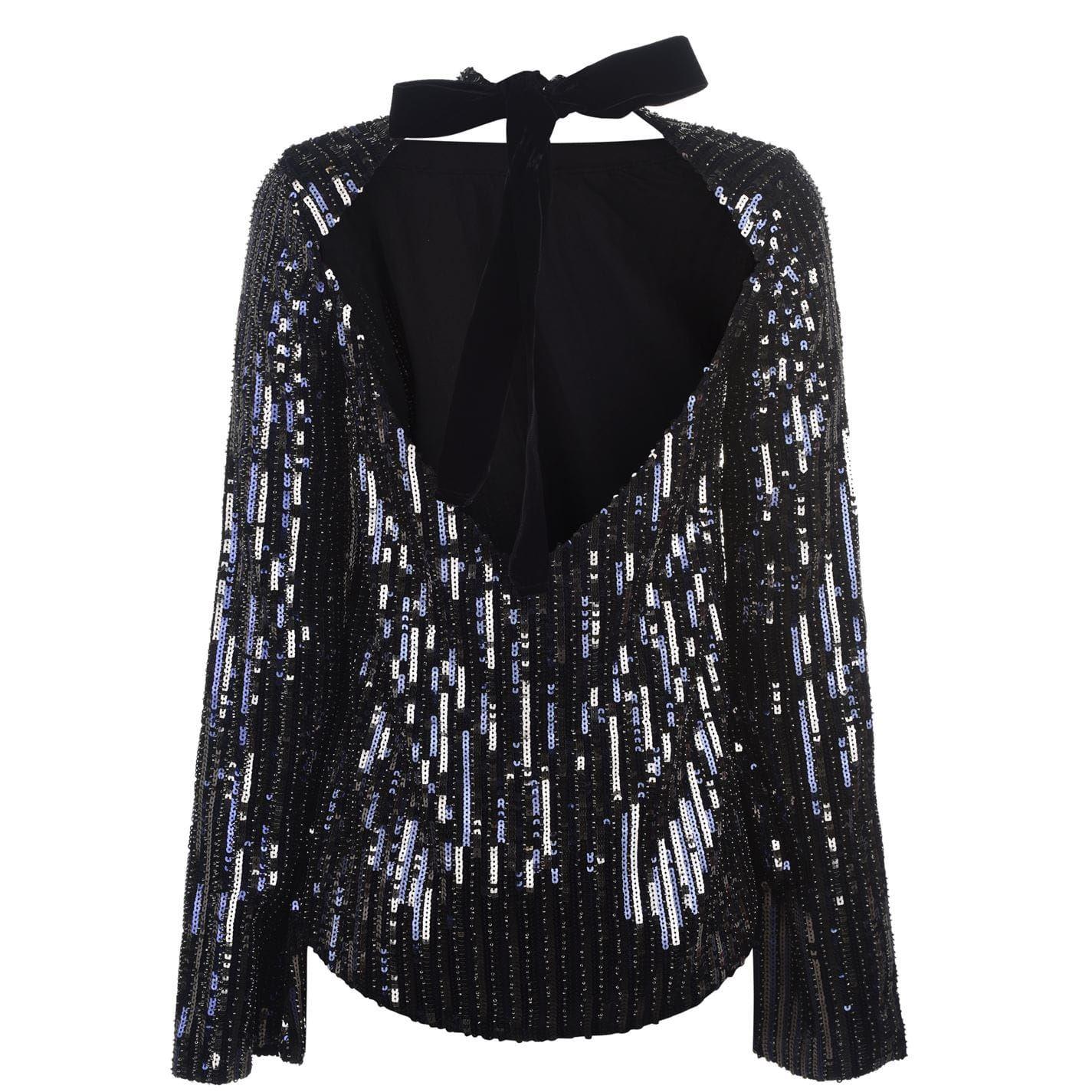 Metallic Silver - Back - Perserverance Womens-Ladies Sequin Long-Sleeved Blouse