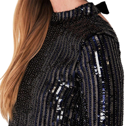 Metallic Silver - Side - Perserverance Womens-Ladies Sequin Long-Sleeved Blouse