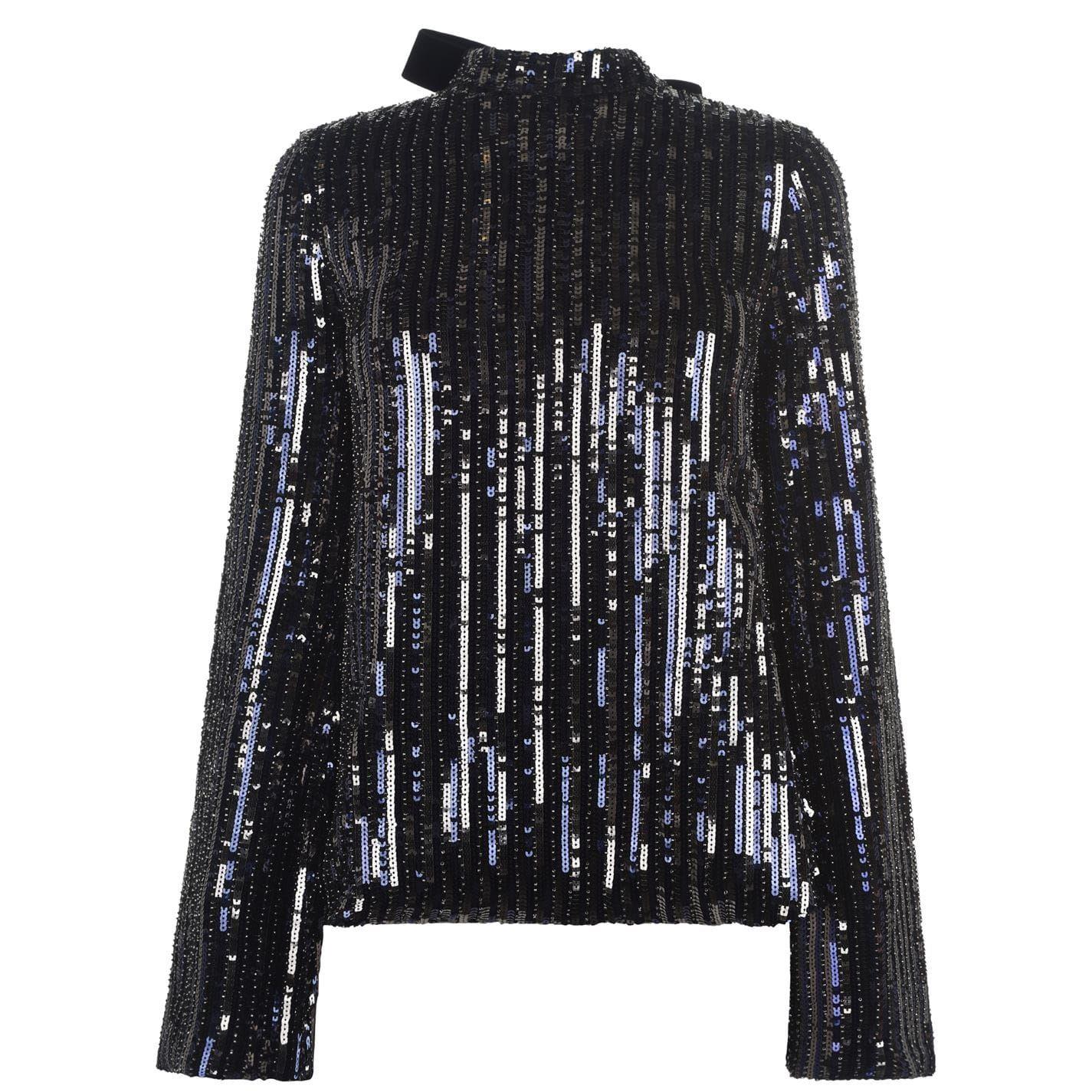 Metallic Silver - Front - Perserverance Womens-Ladies Sequin Long-Sleeved Blouse