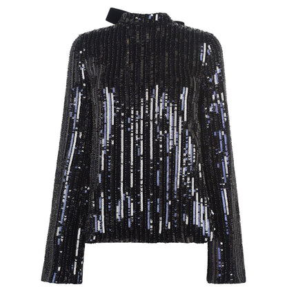 Metallic Silver - Front - Perserverance Womens-Ladies Sequin Long-Sleeved Blouse