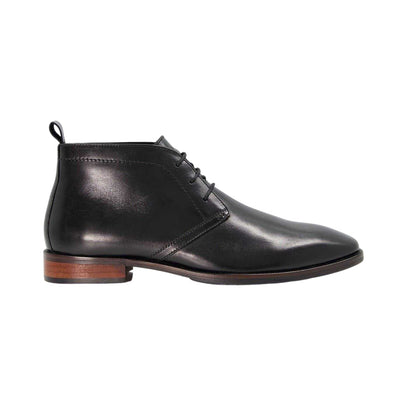 Black - Side - Dune London Mens Mervin Leather Low Heel Chukka Boots