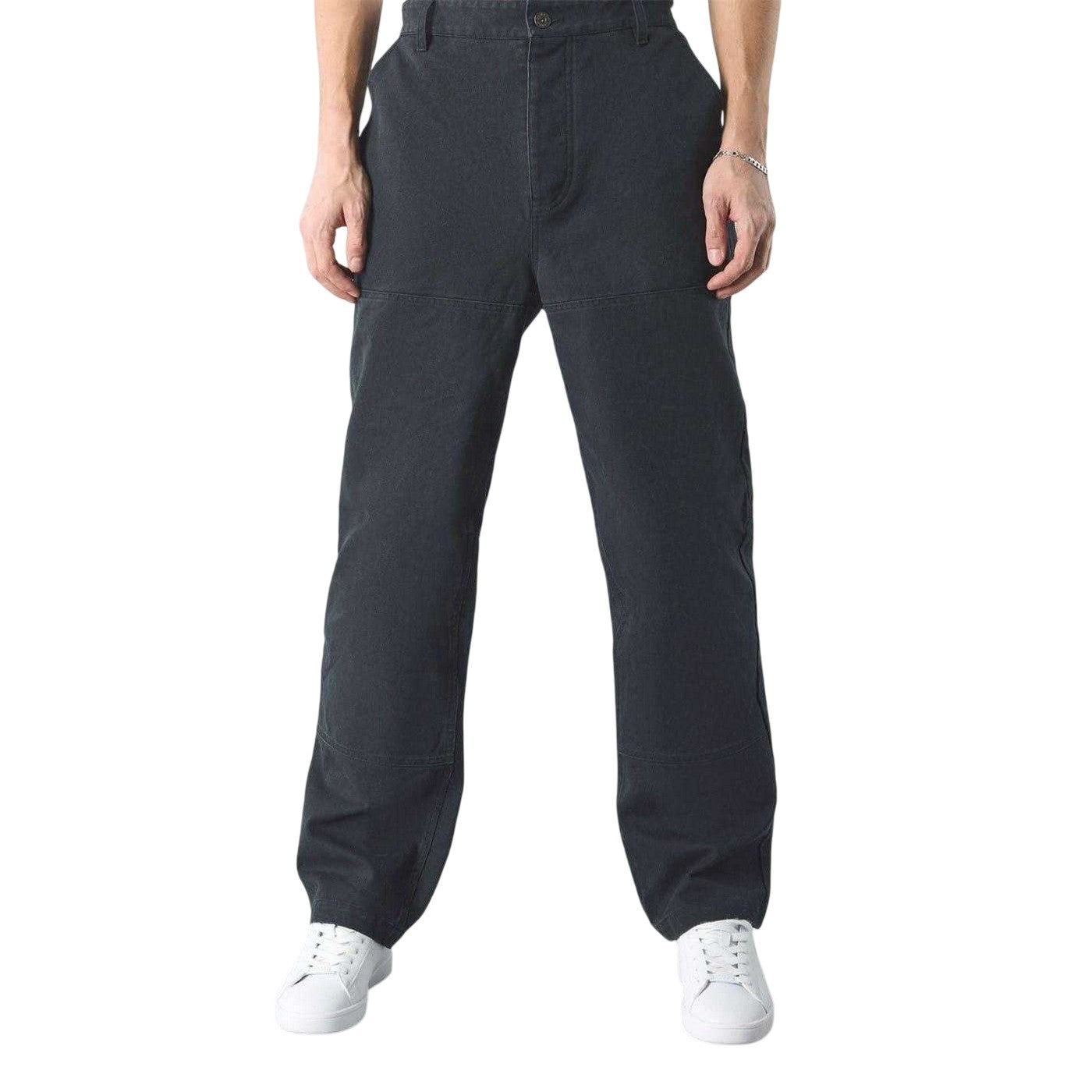 Black - Side - Pretty Green Mens Cotton Cargo Trousers
