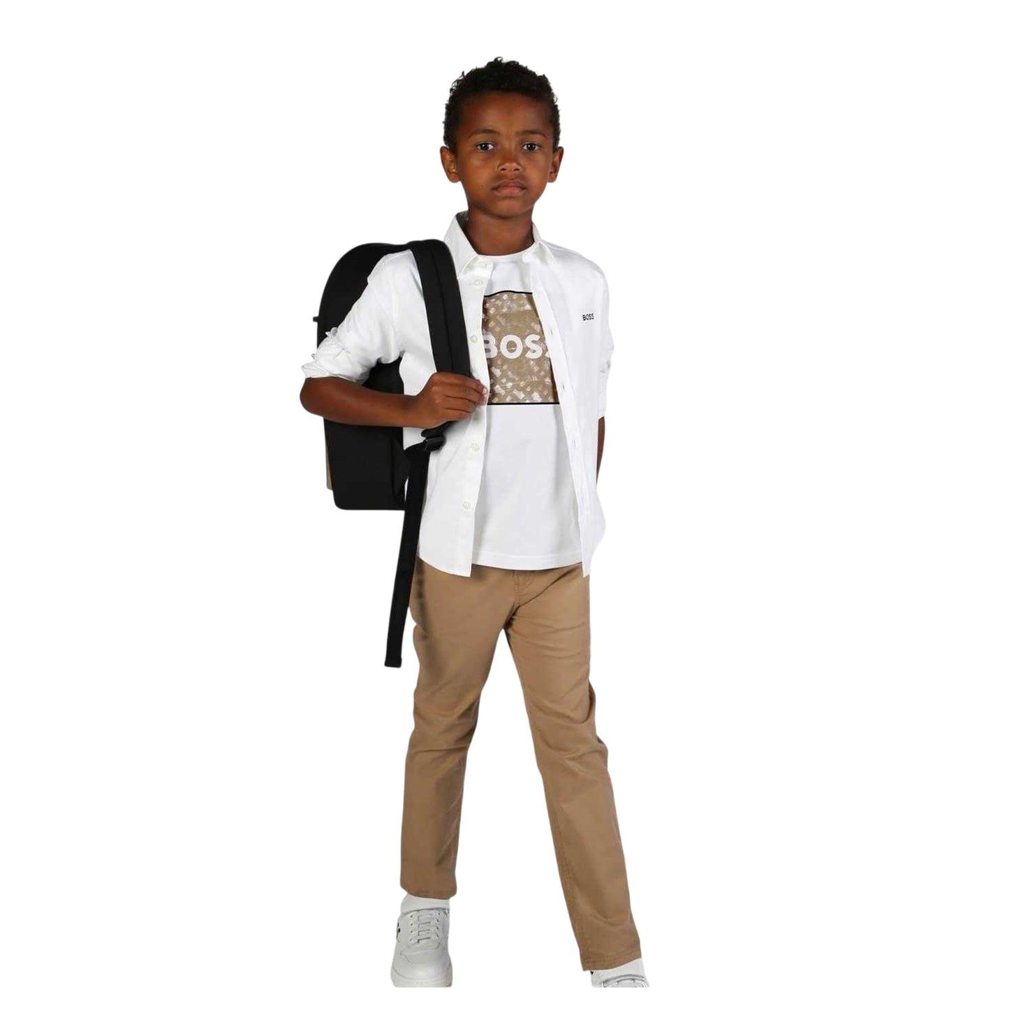White - Side - Boss Childrens-Kids Monogram Cotton Logo T-Shirt