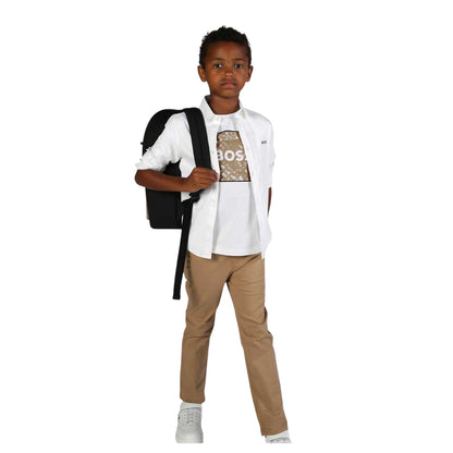 White - Side - Boss Childrens-Kids Monogram Cotton Logo T-Shirt