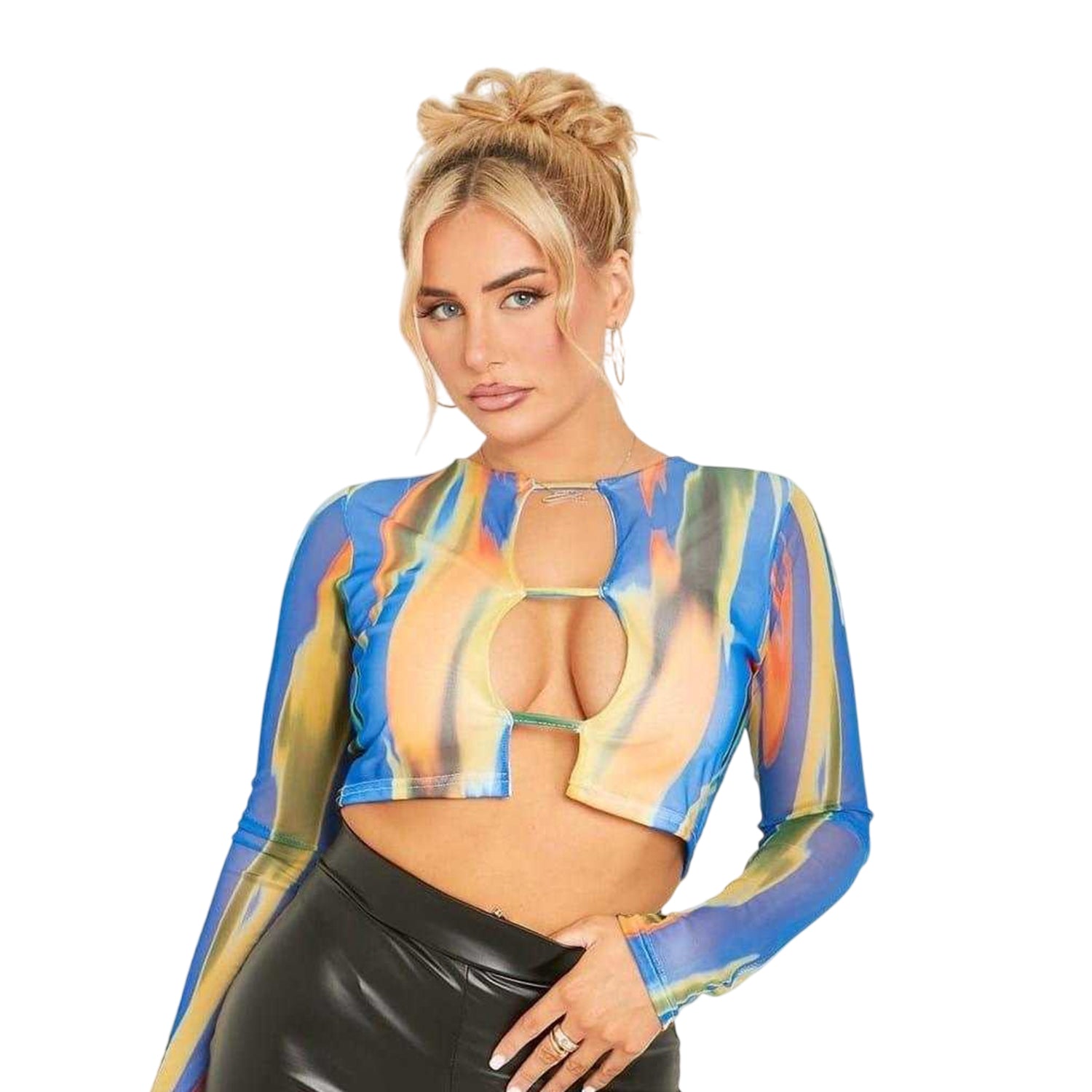 Multicoloured - Front - Missy Empire Womens-Ladies Abstract Mesh Crop Top