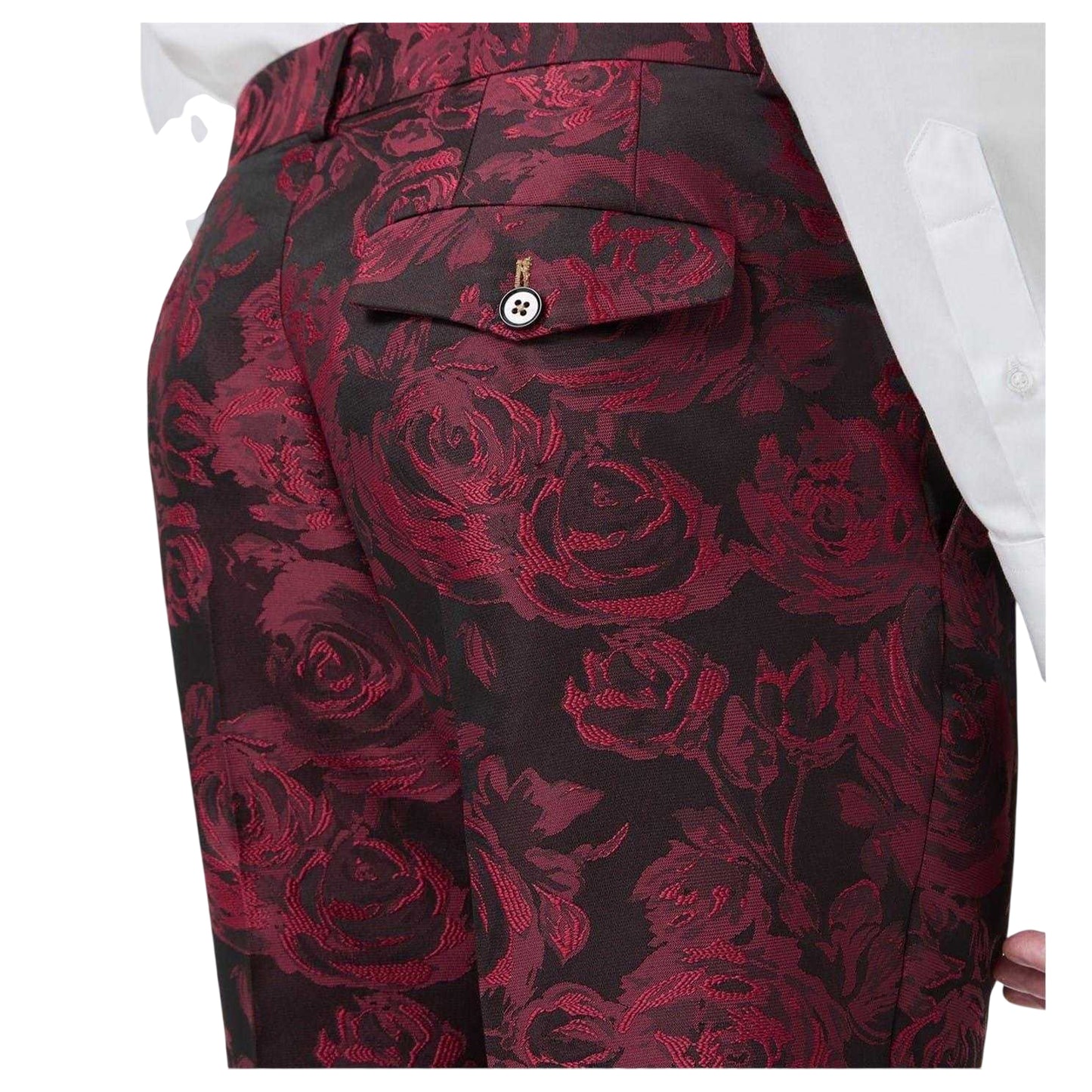 Rose Red-Lime Green - Back - Twisted Tailor Mens Floral Slim Trousers