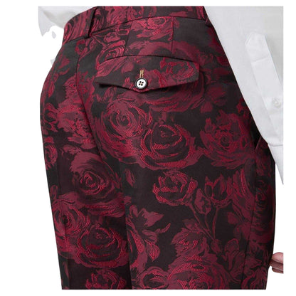 Rose Red-Lime Green - Back - Twisted Tailor Mens Floral Slim Trousers