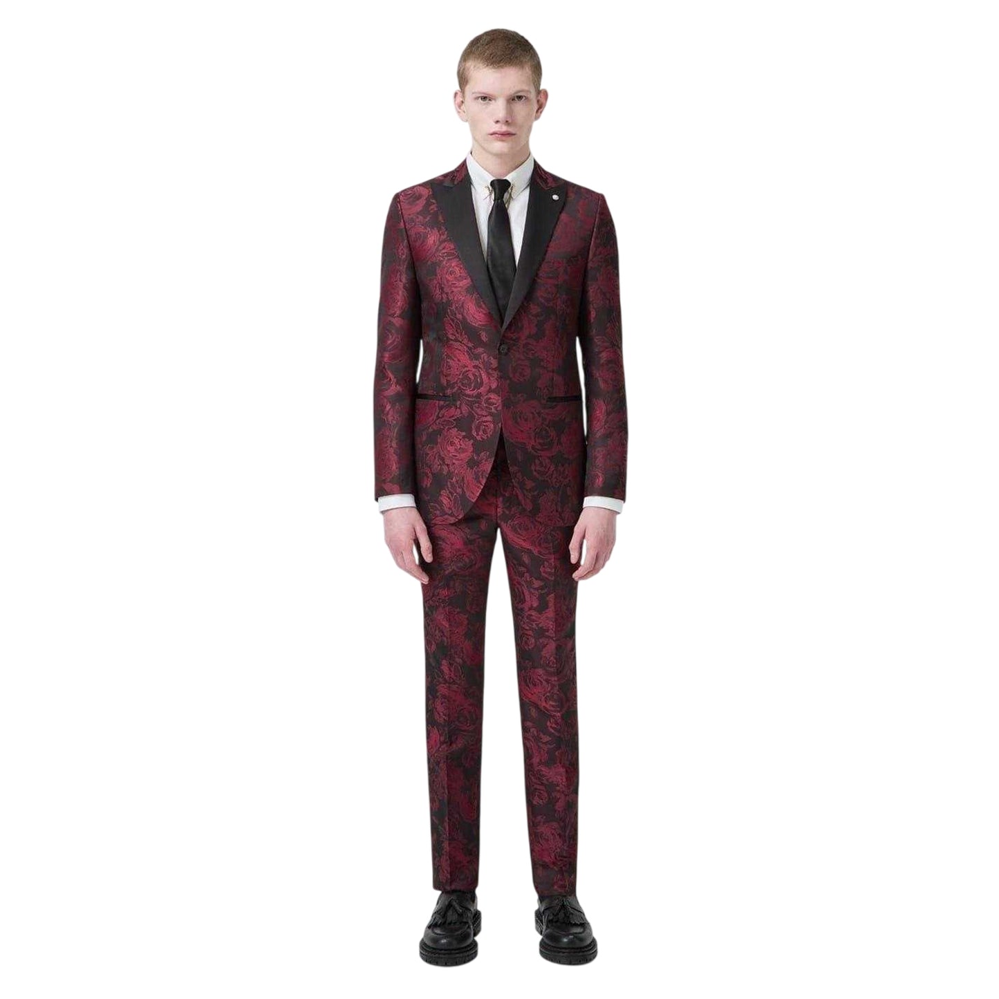 Rose Red-Lime Green - Side - Twisted Tailor Mens Floral Slim Trousers